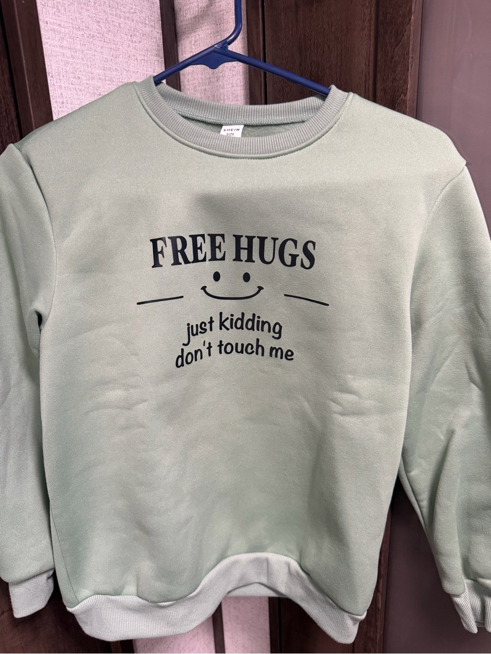 SHEIN Mint Green "Free Hugs" Crewneck Sweatshirt